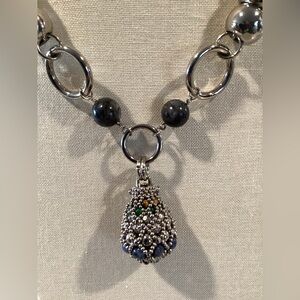 Anthropologie Silver and Blue Pendant Necklace by Pam Hiram